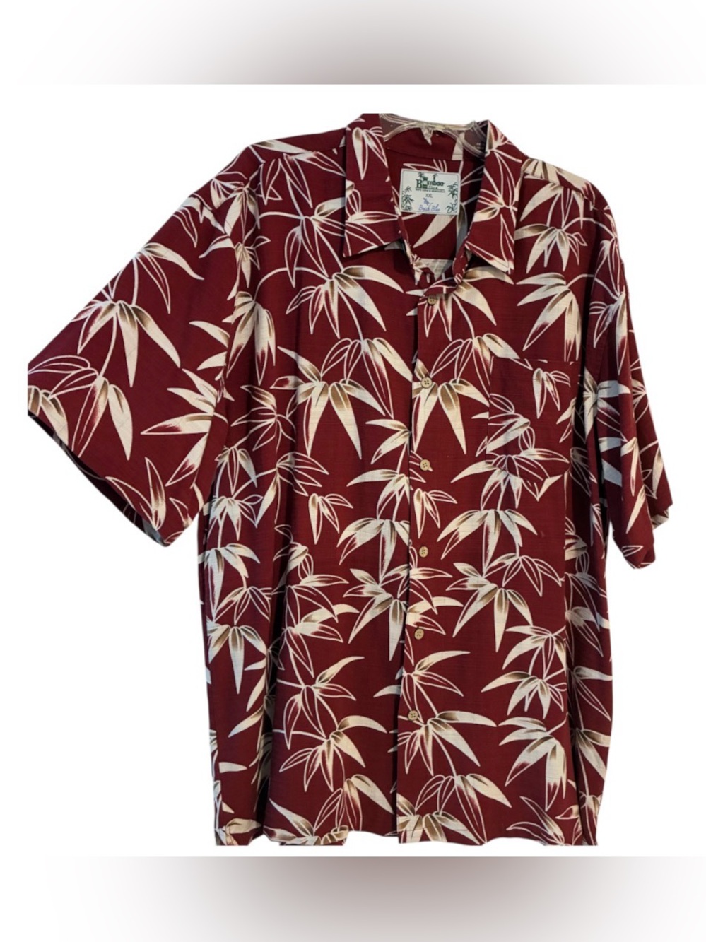 Bamboo Fiber Tropical Hawaiian Camp Shirt Burgundy Relaxed Fit Men’s Size XXL